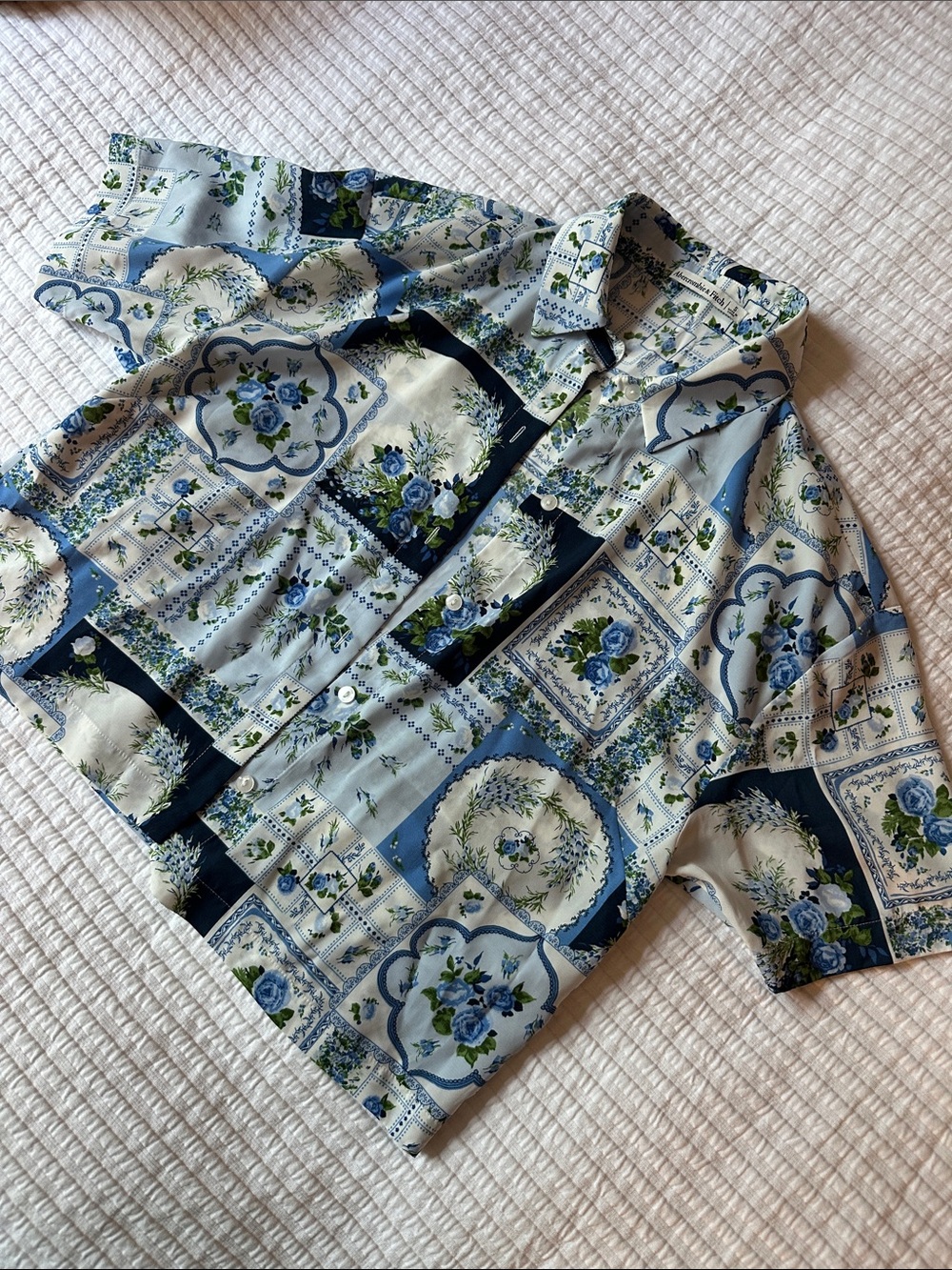 Abercrombie Blue Floral Patchwork Button-Up Shirt